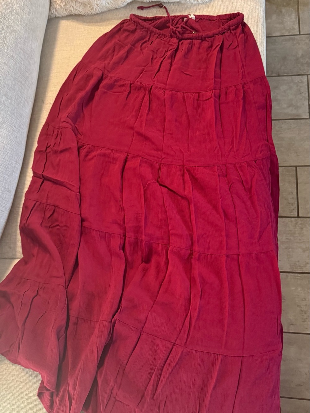 Ardene Burgundy Tiered Maxi Skirt